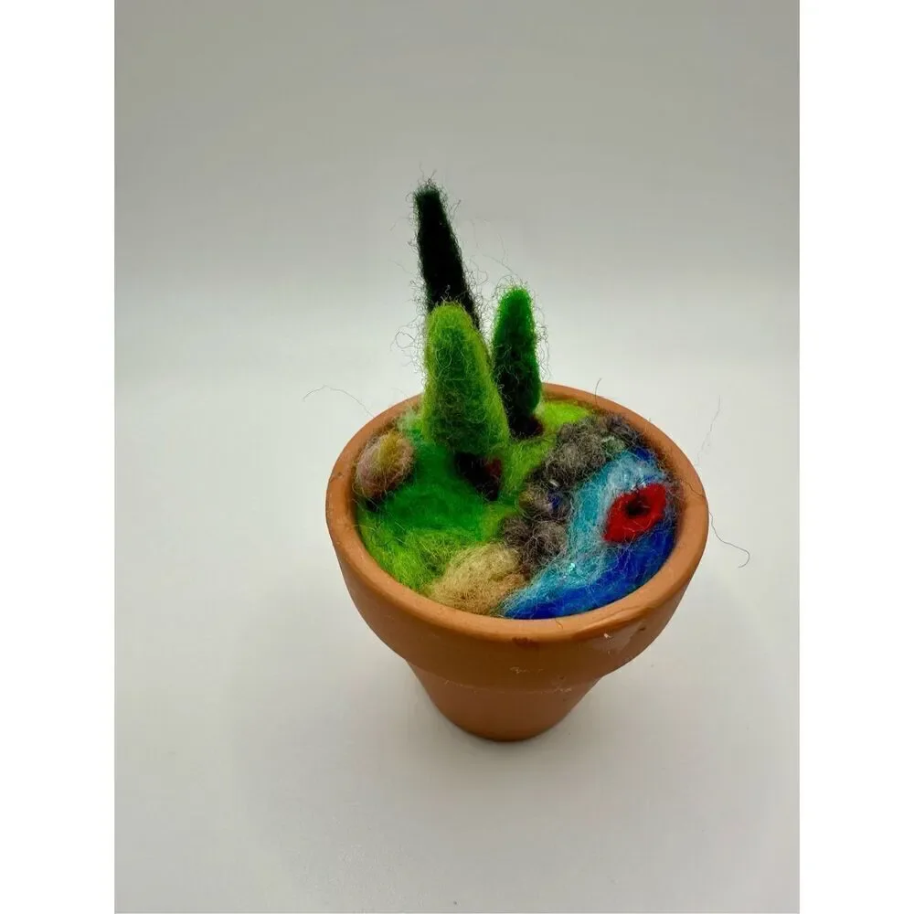 2 in pot Needle Felted 3D Landscape Art, kayak, Pine tree, river, MADE TO ORDER